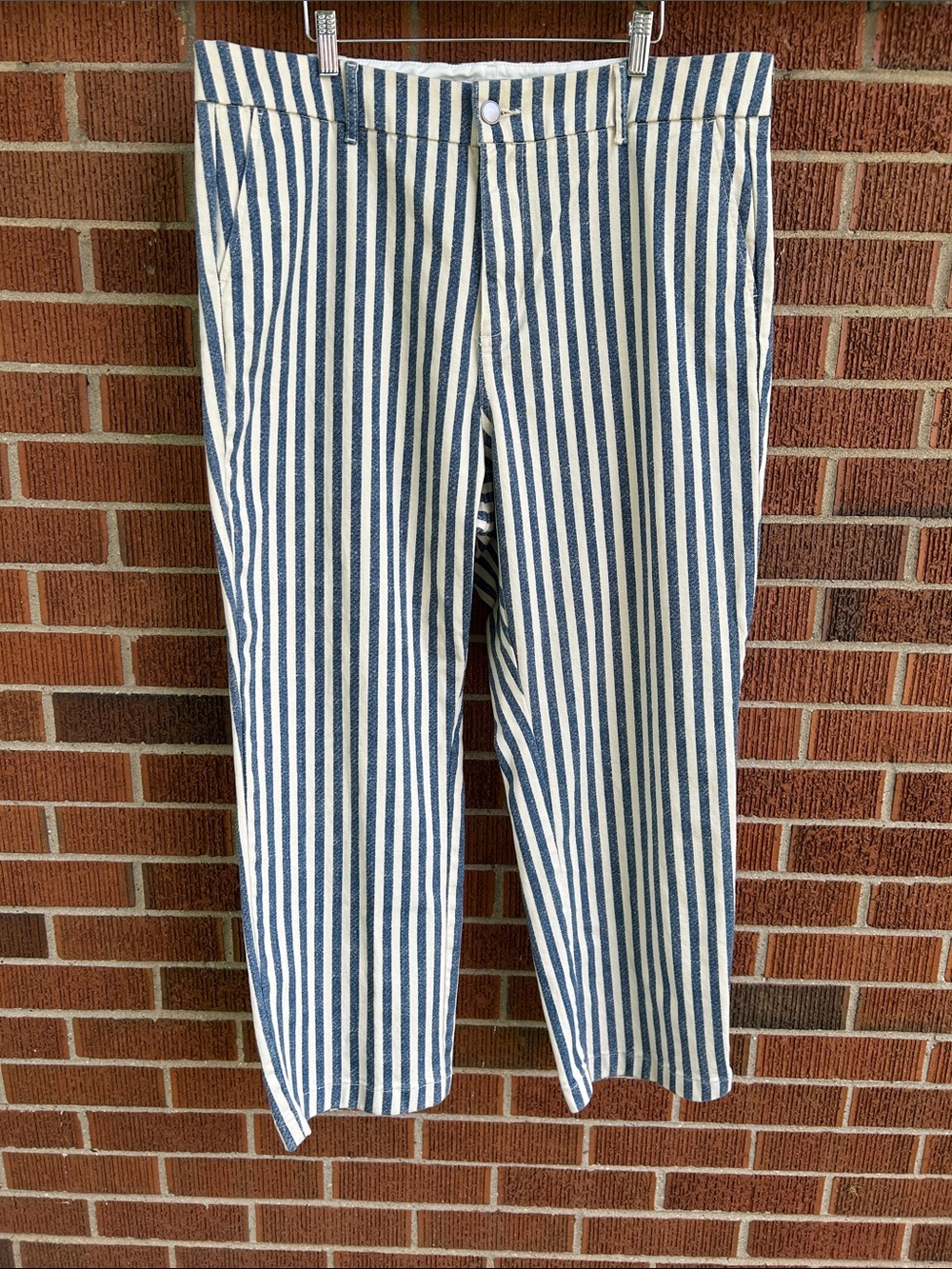 Bell Isle by Torrid Blue and White Striped cropped Chinos
